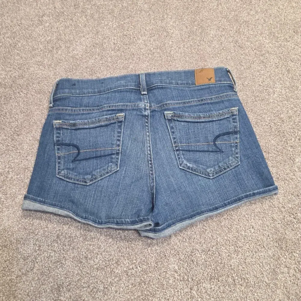 Y2K Indie Sleaze American Eagle Stretch Cuffed Shorts Sz 2 Medium Wash Indigo
